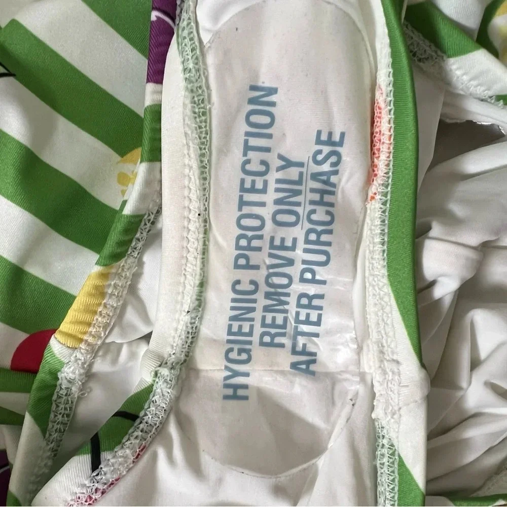 ModCloth retro one shoulder fruit stripe one piece swimsuit size Small